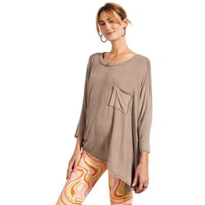 Fashnzfab Rounded Neckline 3/4 Sleeves Washed Top In Grey