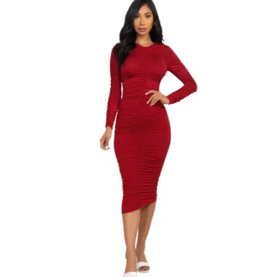 Fashnzfab Ruched Long Sleeve Midi Dress In Multi