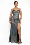 Fashnzfab Ruched Side Slit Lace-up Maxi Dress