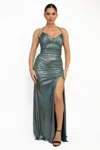 Fashnzfab Ruched Side Slit Lace-up Maxi Dress