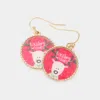 Fashnzfab Rudolph Metal Trim Round Dangle Earrings In Pink