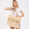 Fashnzfab Ruffle Crochet Tote Bag / Beach Bag In Sand