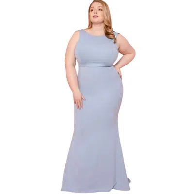 Fashnzfab Ruffle Draped Tail Plus Size Maxi Dress In Blue
