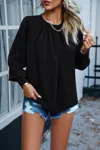 Fashnzfab Ruffle Long Sleeve Elegant Ruffles Crewneck Blouse
