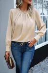 Fashnzfab Ruffle Long Sleeve Elegant Ruffles Crewneck Blouse