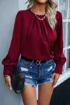 Fashnzfab Ruffle Long Sleeve Elegant Ruffles Crewneck Blouse