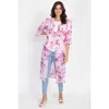 Fashnzfab Ruffle Robe Cardigan In Pink