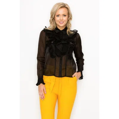 Fashnzfab Ruffle Trim Long Sleeve Blouse In Black