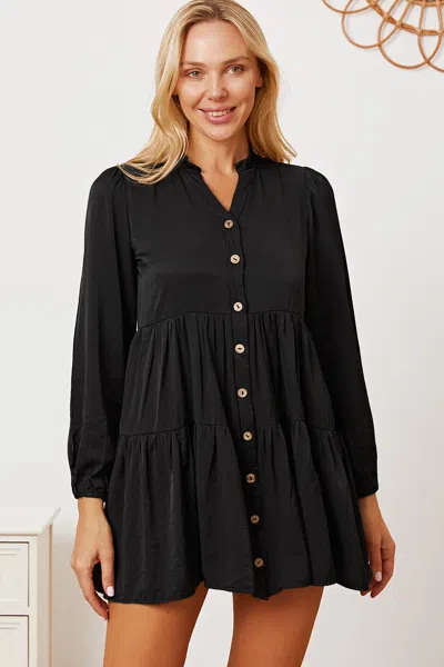 Fashnzfab Ruffled Button Up Long Sleeve Tiered Shirt In Black