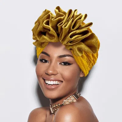 Fashnzfab Ruffled Statement Turban Hair Wrap In Gold