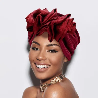 Fashnzfab Ruffled Statement Turban Hair Wrap In Red