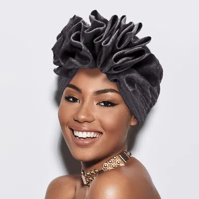Fashnzfab Ruffled Statement Turban Hair Wrap In Silver