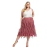 FASHNZFAB RUFFLED TULLE MIDI SKIRT WITH ELASTIC WAIST BAND