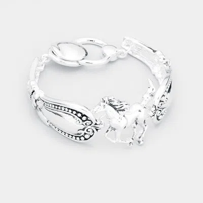 Fashnzfab Running Horse Centered Antique Metal Magnetic Bracelet Antique Silver In Multi