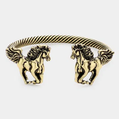 Fashnzfab Running Horse Twisted Metal Cuff Bracelet Gold Burnished In Multi