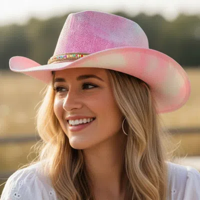 Fashnzfab Rustic Heishi Rhinestone Chain Band Western Straw Cowboy Hat In Pattern