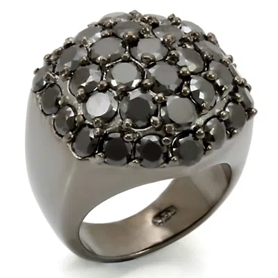 Fashnzfab Ruthenium 925 Sterling Silver Ring With Aaa Grade Cz In Jet In Multi