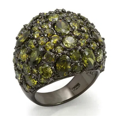 Fashnzfab Ruthenium 925 Sterling Silver Ring With Aaa Grade Cz In Olivine Color In Multi