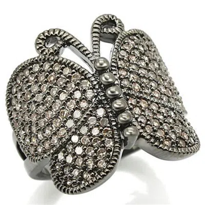 Fashnzfab Ruthenium Brass Ring With Aaa Grade Cz In Champagne In Silver