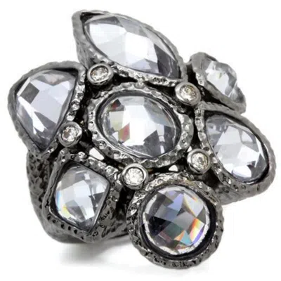 Fashnzfab Ruthenium Brass Ring With Aaa Grade Cz In Light Amethyst In Gray