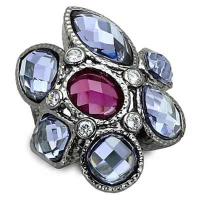 Fashnzfab Ruthenium Brass Ring With Aaa Grade Cz In Multi Color In Metallic