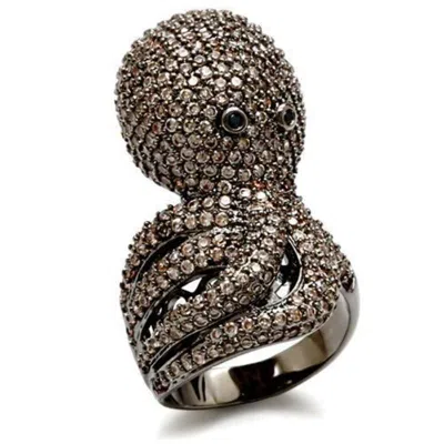 Fashnzfab Ruthenium Brass Ring With Aaa Grade Cz In Multi Color In Metallic