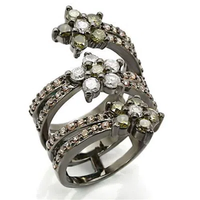 Fashnzfab Ruthenium Brass Ring With Aaa Grade Cz In Multi Color In Silver