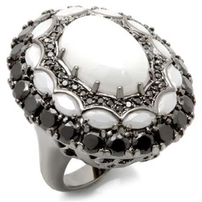 Fashnzfab Ruthenium Brass Ring With Milky Cz In White In Metallic