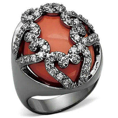 Fashnzfab Ruthenium Brass Ring With Synthetic Cat Eye In Orange In Green