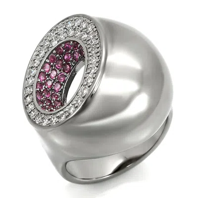 Fashnzfab Ruthenium Brass Ring With Synthetic Garnet In Ruby In Purple