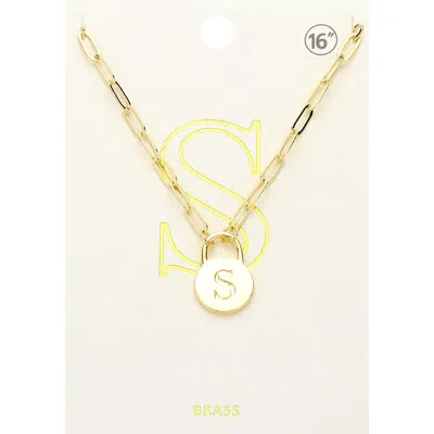 Fashnzfab -s- Brass Metal Initial Monogram Lock Pendant Necklace In Gold