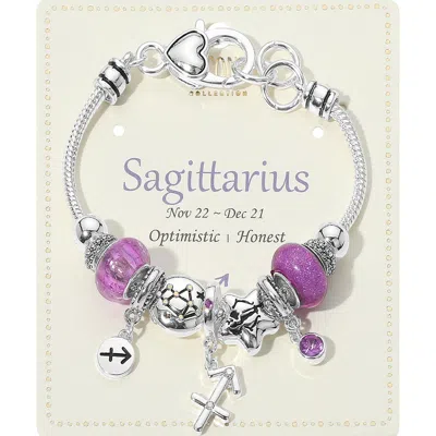 Fashnzfab Sagittarius - Horoscope Symbol Zodiac Charm Beaded Bracelet Purple