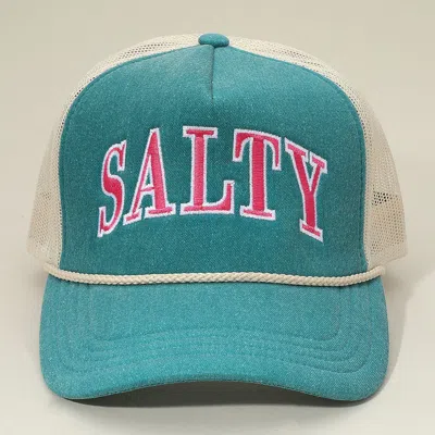 Fashnzfab Salty Message Embroidered Mesh Back Trucker Hat In Green
