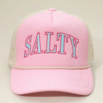 Fashnzfab Salty Message Embroidered Mesh Back Trucker Hat In Pink
