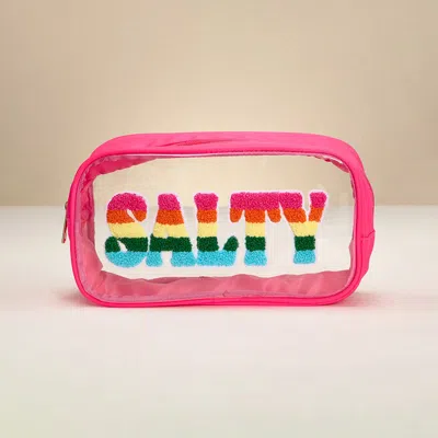 Fashnzfab Salty Message Transparent Pouch Bag / Organizer In Pink