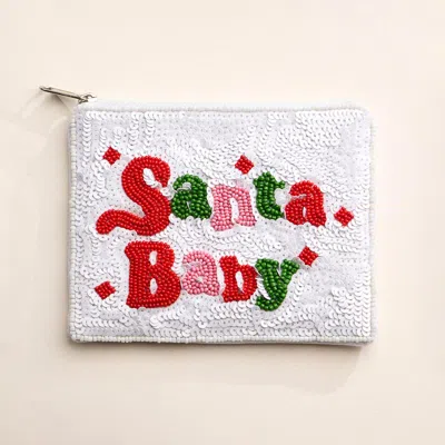 Fashnzfab Santa Baby Message Seed Beaded Mini Pouch Bag In Multi