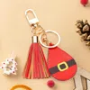 Fashnzfab Santa Claus Cloth Print Faux Leather Teardrop Tassel Keychain / Bag Charm In Red
