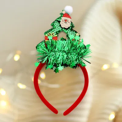 Fashnzfab Santa Claus Pointed Tinsel Christmas Tree Headband In Green