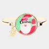 Fashnzfab Santa Claus Print Snowflake Charm Hook Bracelet Antique Gold, Multi In Brown