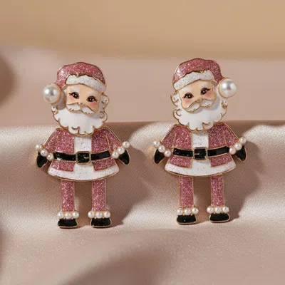 Fashnzfab Santa Claus Statement Earrings In Pink