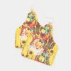 Fashnzfab Santa Claus Sunflower Print Faux Leather Dangle Earrings In Yellow