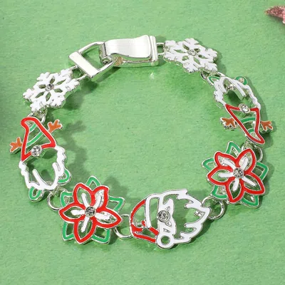Fashnzfab Santa Gnomes Poinsettia Snowflake Link Magnetic Bracelet Multi, Silver In Metallic
