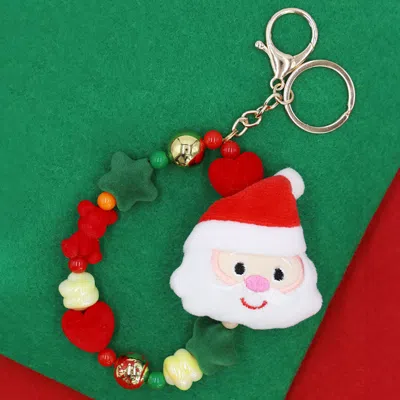 Fashnzfab Santa Plush Doll Pointed Charm Beaded Stretch Christmas Keychain Multi In Red