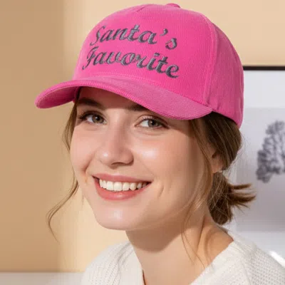Fashnzfab Santas Favorite Message Embroidered Five Panel Canvas Snapback Baseball Cap In Pink