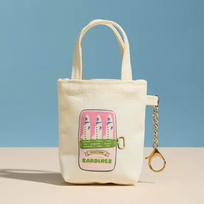 Fashnzfab Sardine Graphic Print Keychain Mini Tote Bag In Pink