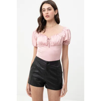Fashnzfab Satin Bodysuit With Front Neck Tie And Scooped Neck In Multi