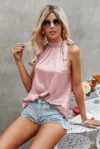 Fashnzfab Satin Leopard Halter Tank Spaghetti Strap Cami Shi