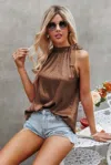 Fashnzfab Satin Leopard Halter Tank Spaghetti Strap Cami Shi