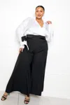 Fashnzfab Satin Long Sleeve Tie Waist Wrap Top In White
