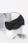 Fashnzfab Satin Ribbon Round Rhinestone Metal Clutch In Black